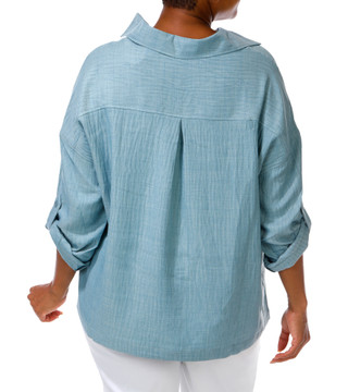Thumbnail 4: MAX STUDIO Women's Plus V-Neck 1 Pocket Roll Tab Sleeve Top 
