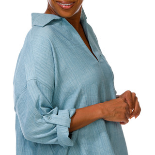 Thumbnail 5: MAX STUDIO Women's Plus V-Neck 1 Pocket Roll Tab Sleeve Top 