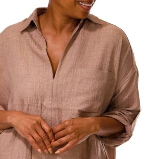 Thumbnail 2: MAX STUDIO Women's Plus V-Neck 1 Pocket Roll Tab Sleeve Top 