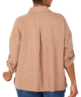 Thumbnail 4: MAX STUDIO Women's Plus V-Neck 1 Pocket Roll Tab Sleeve Top 