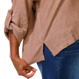 Thumbnail 5: MAX STUDIO Women's Plus V-Neck 1 Pocket Roll Tab Sleeve Top 