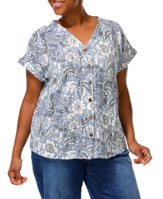 Thumbnail 1: Sapphire Women's Plus V-Neck Button Down Floral Print Top 