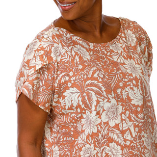 Thumbnail 2: Sapphire Women's Plus Ruffle Sleeve Button Shoulder Print Top 