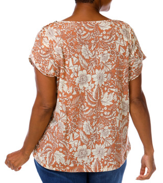 Thumbnail 3: Sapphire Women's Plus Ruffle Sleeve Button Shoulder Print Top 