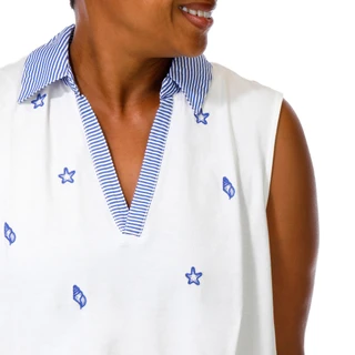 Thumbnail 2: Philosophy Women's Plus Embroidered Shells & Stripes V-Neck Top 