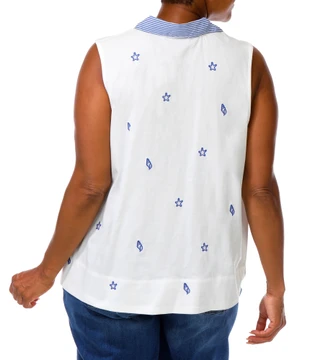 Thumbnail 4: Philosophy Women's Plus Embroidered Shells & Stripes V-Neck Top 