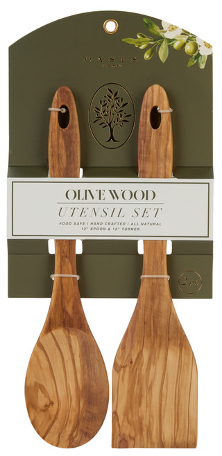 Thumbnail 1: Oasis Home 2 Pc Olive Wood Utensil Set  