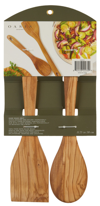 Thumbnail 2: Oasis Home 2 Pc Olive Wood Utensil Set  