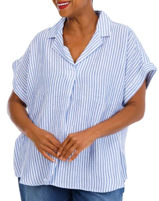 Thumbnail 1: Beach Lunch Lounge Women's Plus V-Neck Cuffed Sleeve Top 
