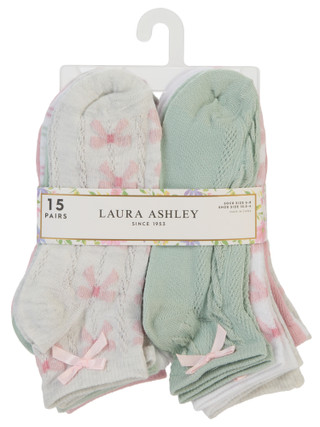 Thumbnail 1: Laura Ashley Girl's 15 Pk Quarter Socks 