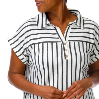 Thumbnail 2: Cure Women's Plus Striped V-Neck Cuffed Sleeve Top 