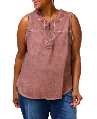 Thumbnail 1: Anneliese Women's Plus Suede Look Lace Back V-Neck Top 