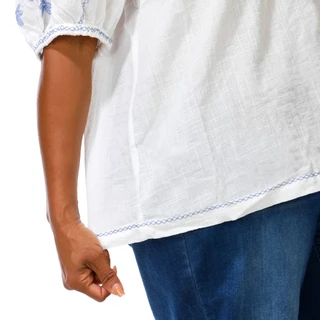 Thumbnail 2: MAX STUDIO Women's Plus Embroidered Puffy Sleeve Peasant Top 