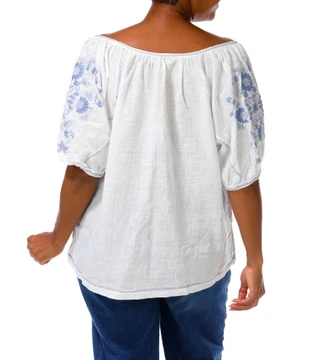 Thumbnail 3: MAX STUDIO Women's Plus Embroidered Puffy Sleeve Peasant Top 