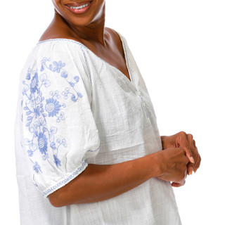 Thumbnail 5: MAX STUDIO Women's Plus Embroidered Puffy Sleeve Peasant Top 
