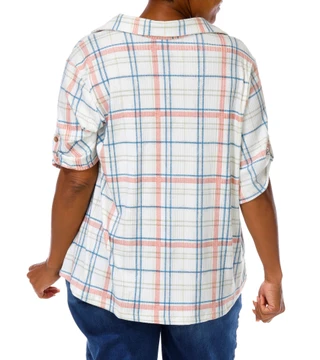 Thumbnail 3: Cure Women's Plus Button Down Tab Sleeve Top 