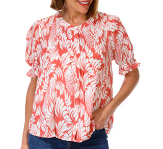 Thumbnail 1: Coral Bay Petite Short Sleeve Floral Button Down Top 