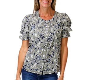 Thumbnail 1: Coral Bay Petite Short Sleeve Floral Button Down Top 