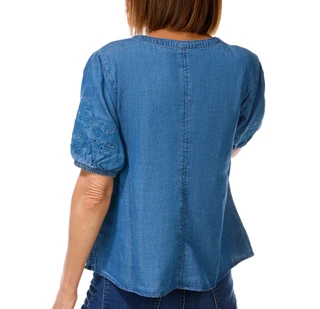 Thumbnail 2: Coral Bay Petite Short Sleeve Denim Split Neck Top 