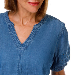 Thumbnail 4: Coral Bay Petite Short Sleeve Denim Split Neck Top 