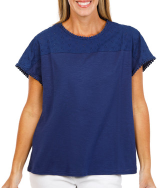 Thumbnail 1: Lands' End Women's Short Sleeve Eyelet Jersey Slub Top 