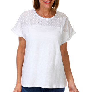 Thumbnail 1: Lands' End Women's Short Sleeve Eyelet Jersey Slub Top 