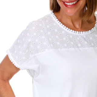 Thumbnail 3: Lands' End Women's Short Sleeve Eyelet Jersey Slub Top 