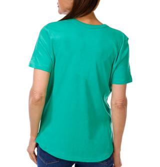 Thumbnail 2: Coral Bay Women's Petite Solid Short Sleeve Henley Top 
