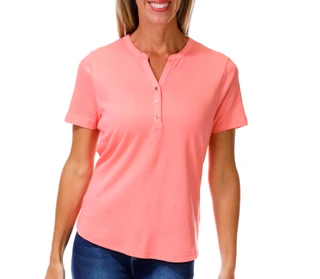 Thumbnail 1: Coral Bay Women's Petite Solid Short Sleeve Henley Top 