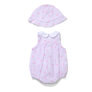 Thumbnail 2: Baby Essentials Baby Girl's 2 Pc Bow Stripe Romper and Sun Hat 