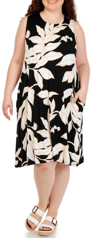 Thumbnail 1: HARLOW & ROSE Plus Sleeveless Print Swing Dress 
