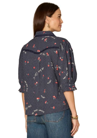 Thumbnail 3: Democracy Petite 3Q Sleeve Woven Cherries Dots Top 