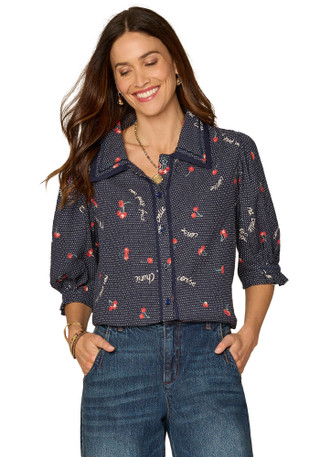 Thumbnail 1: Democracy Petite 3Q Sleeve Woven Cherries Dots Top 