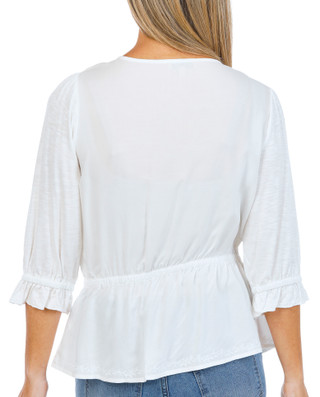 Thumbnail 3: Democracy Womens V-neck Embroidered Elbow Peplum Top 