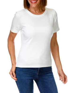 Thumbnail 1: Cyrus Women's Ribbed Comfort Stretch Crew Neck Tee 