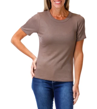 Thumbnail 1: Cyrus Women's Ribbed Comfort Stretch Crew Neck Tee 