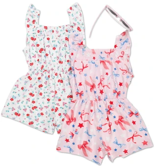 Thumbnail 2: Btween Toddler Girls 2 Pk American & Floral Rompers with Sunglasses 