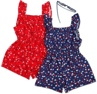 Thumbnail 2: Btween Toddler Girls 2 Pk Americana Floral Rompers with Sunglasses 