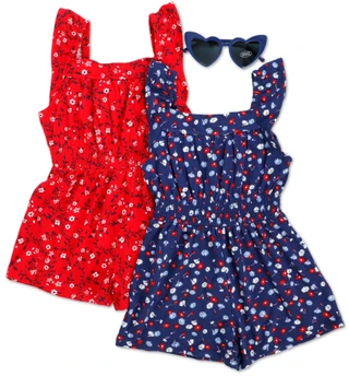 Thumbnail 1: Btween Toddler Girls 2 Pk Americana Floral Rompers with Sunglasses 