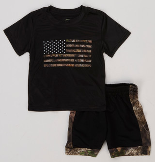 Thumbnail 1: Mossy Oak Boys 2 Pc  Americana Camo Flag Tee & Shorts Set 