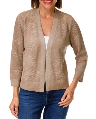 Thumbnail 1: Kathy Ireland Women's Shimmery Palm Frond Open Cardigan 