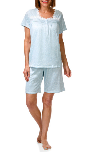 Thumbnail 1: Laura Ashley Women's 2 Pc Lace Trim Floral Pajama Shorts Set 