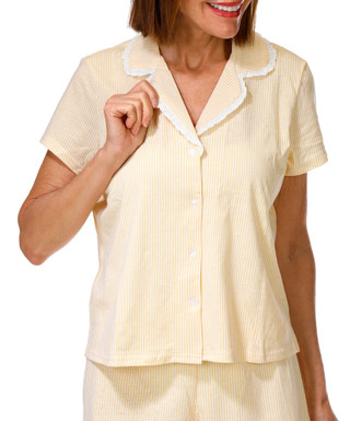 Thumbnail 3: Laura Ashley Women's 2 Pc Button Down Lace Trimmed Pajama Shorts Set 
