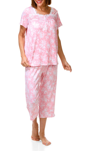 Thumbnail 1: Laura Ashley Women's 2 Pc Lace Trim Floral Pajama Capris Set 