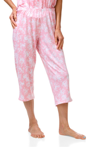Thumbnail 2: Laura Ashley Women's 2 Pc Lace Trim Floral Pajama Capris Set 
