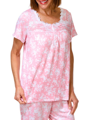 Thumbnail 3: Laura Ashley Women's 2 Pc Lace Trim Floral Pajama Capris Set 