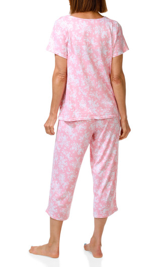 Thumbnail 4: Laura Ashley Women's 2 Pc Lace Trim Floral Pajama Capris Set 