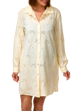 Thumbnail 1: Goa Beachwear by Japna Women's Embroidered Eyelet Button Down Swimsuit Cover Up 