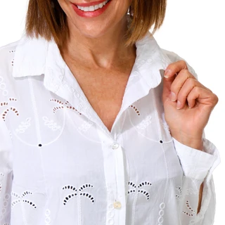 Thumbnail 3: Goa Beachwear by Japna Women's Embroidered Eyelet Button Down Swimsuit Cover Up 