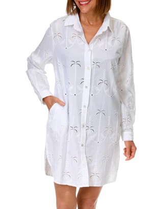 Thumbnail 1: Goa Beachwear by Japna Women's Embroidered Eyelet Button Down Swimsuit Cover Up 